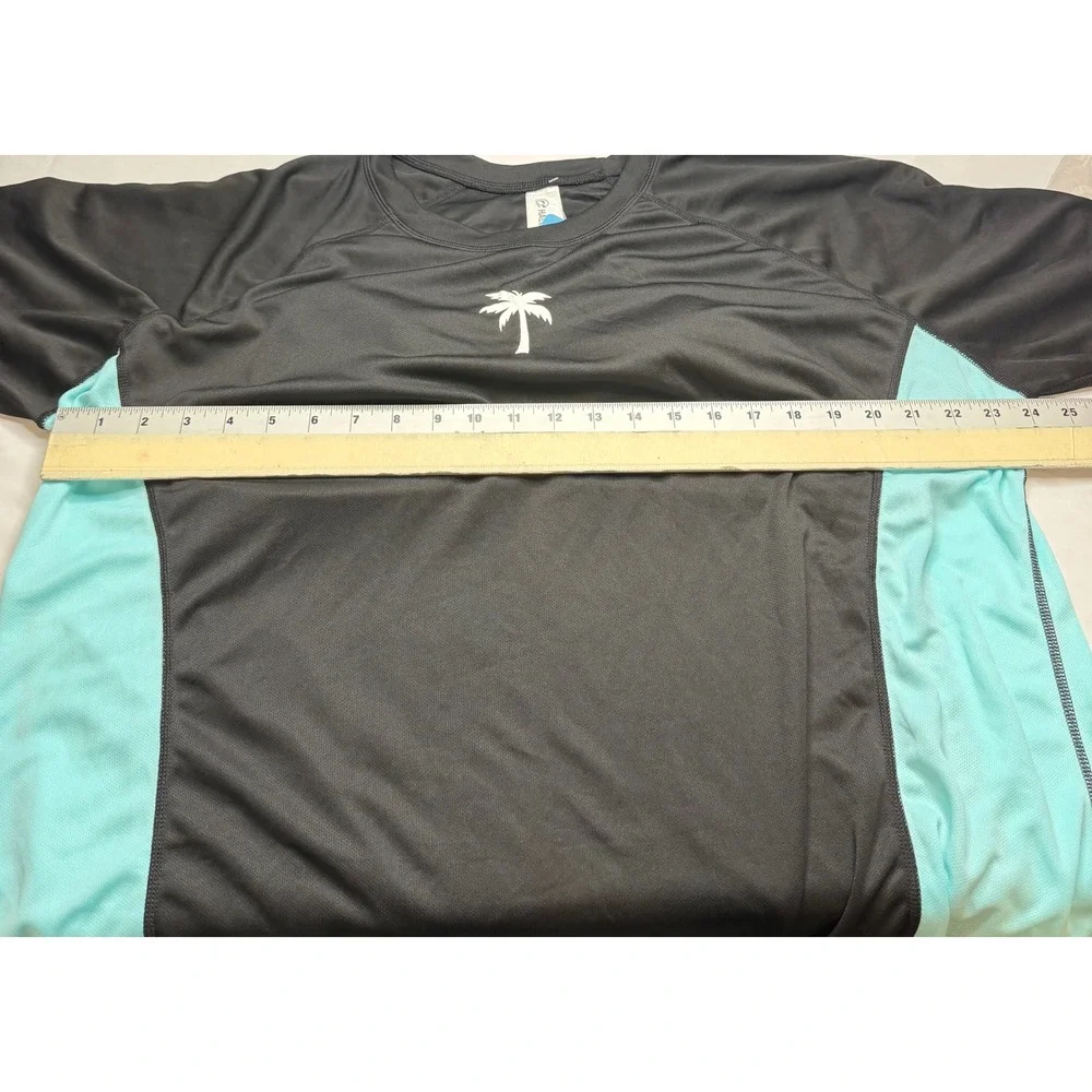 Halcurt Womens 3X Black Turquoise Palm Tree Long Sleeve Rash Guard Swim Shirt